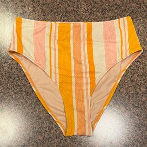 Cupshe Striped High Waisted Bikini Bottom Medium Orange Pink Swim NWOT